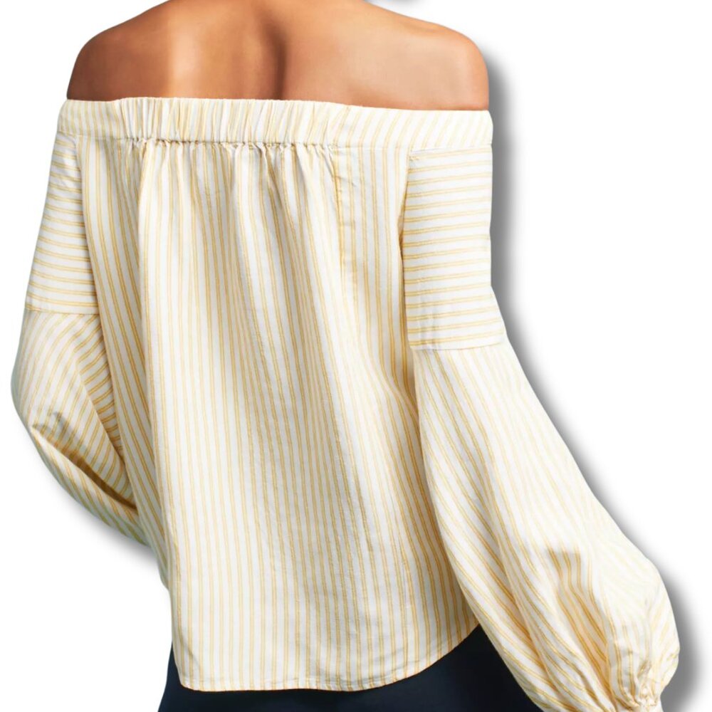 Maeve by Anthropologie Clotille Off-The-Shoulder Blouse Yellow White Size 16 - Picture 4 of 9